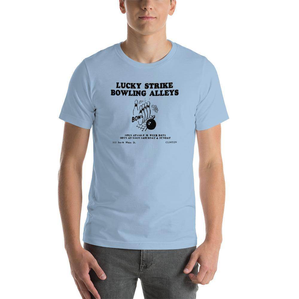 Lucky Strike Bowling Alley - Design 1 (black) - Clinton Indiana   -  Short-Sleeve Unisex T-Shirt - EdgyHaute