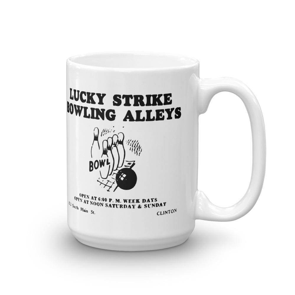 Lucky Strike Bowling - Design 1 (black) - Clinton Indiana  -  Coffee Mug - EdgyHaute