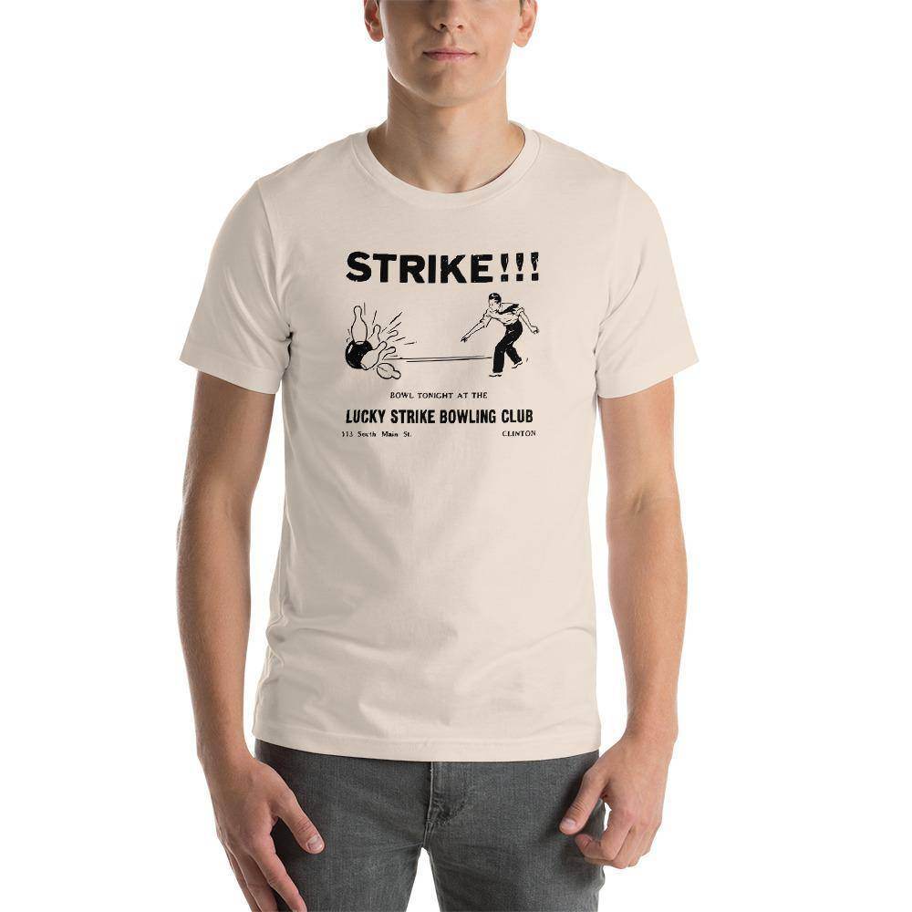 Lucky Strike Bowling Alley - Design 2 (black) - Clinton Indiana   -  Short-Sleeve Unisex T-Shirt - EdgyHaute