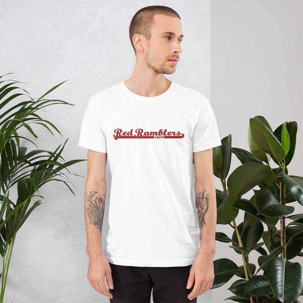 Attica Junior-Senior HS Red Ramblers - Red Ramblers Banner (red)  -  Short-Sleeve Unisex T-Shirt - EdgyHaute