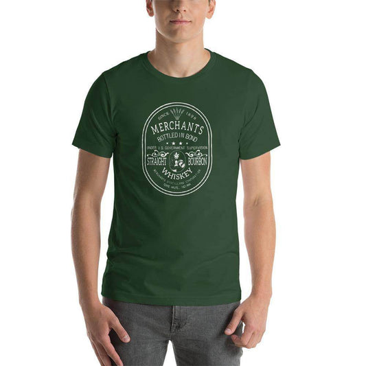 Deluxe Bourbon Whiskey / Merchants Distilling (design 2 white) - Terre Haute Indiana  -  Short-Sleeve Unisex T-Shirt - EdgyHaute