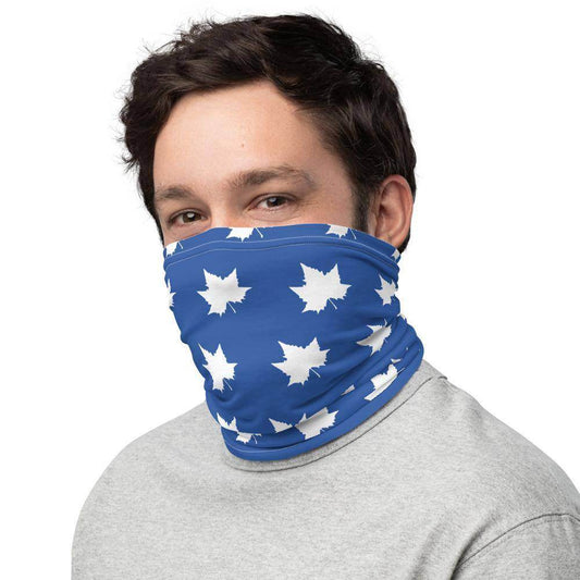 Indiana State University inspired Neck Gaiter - white sycamore leaves on blue - EdgyHaute