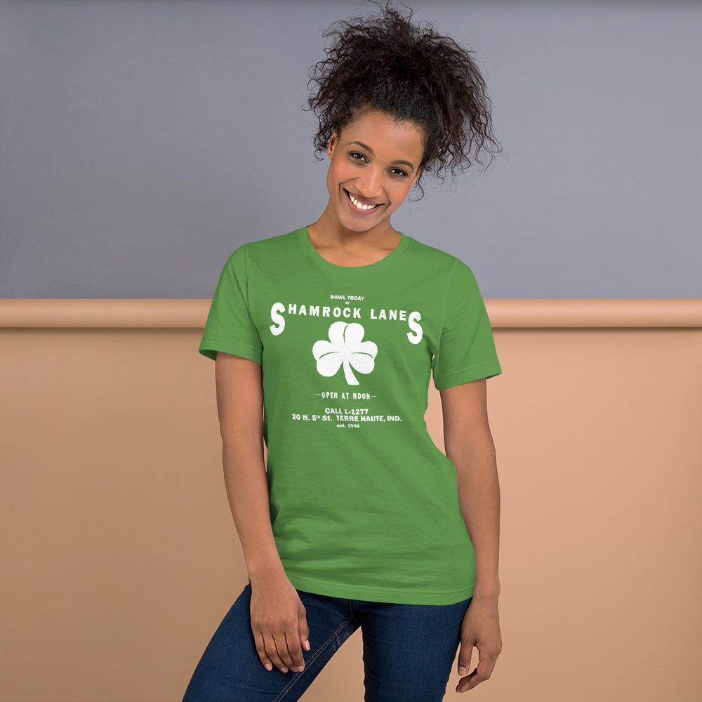 Shamrock Lanes (white) - Terre Haute Indiana  -  Short-Sleeve Unisex T-Shirt - EdgyHaute