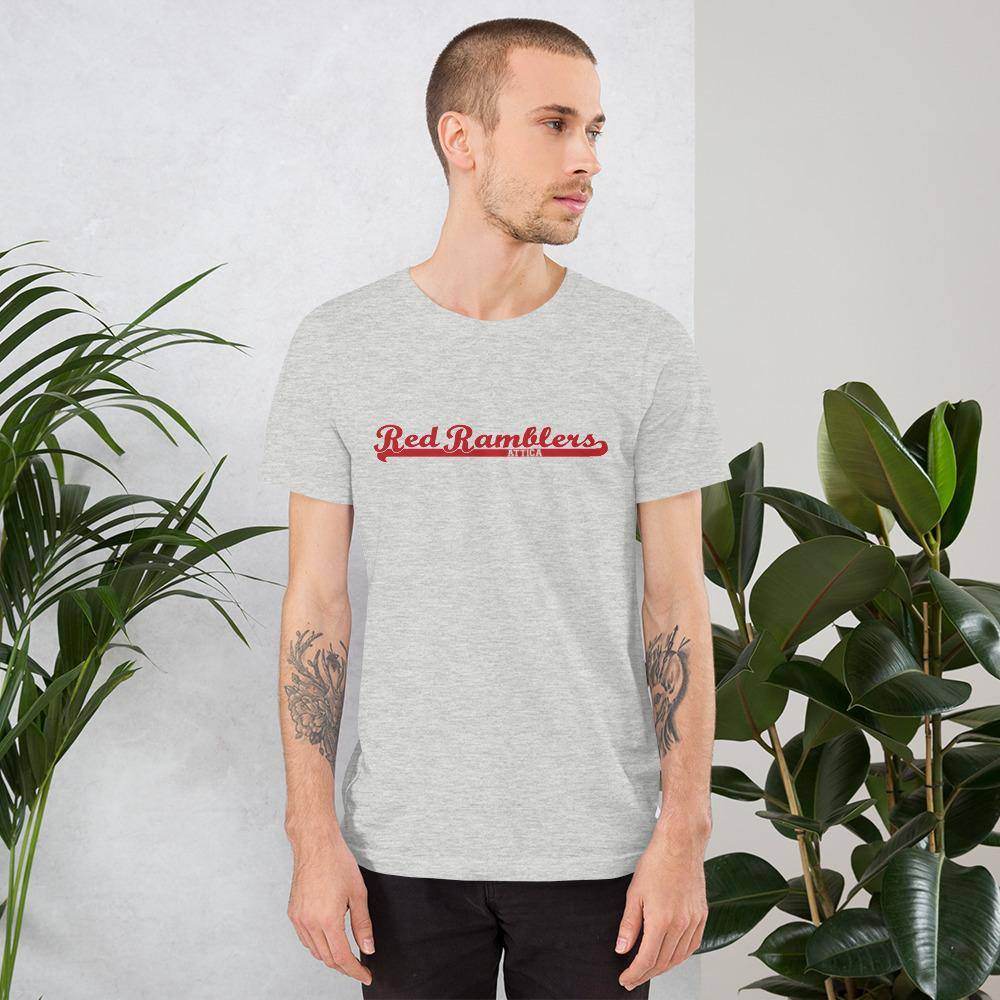 Attica Junior-Senior HS Red Ramblers - Red Ramblers Banner (red)  -  Short-Sleeve Unisex T-Shirt - EdgyHaute