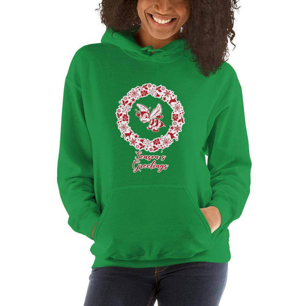 Honey Creek MS Bees - Season's Greetings wreath (red/white)  -  Unisex Hoodie - EdgyHaute