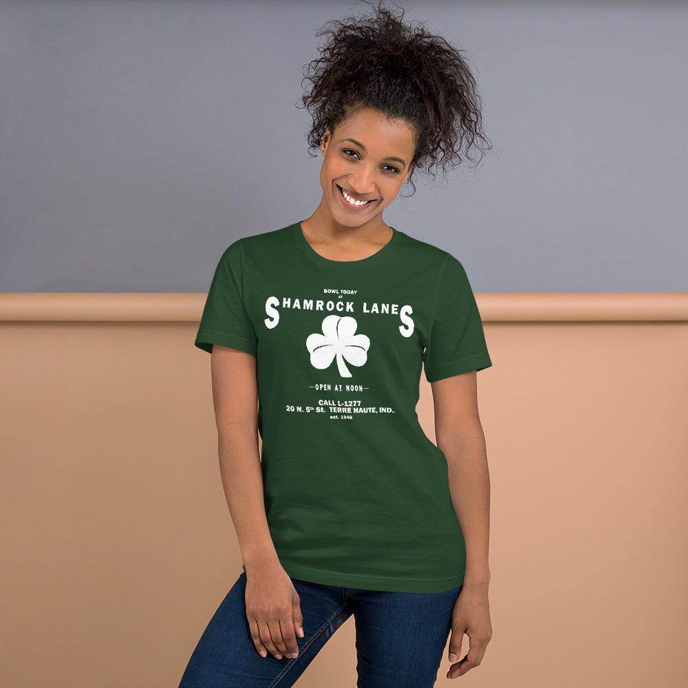 Shamrock Lanes (white) - Terre Haute Indiana  -  Short-Sleeve Unisex T-Shirt - EdgyHaute