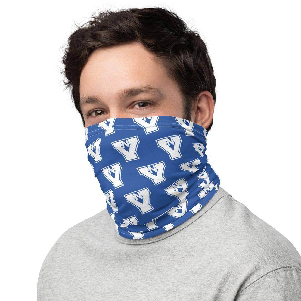 North Vermillion Jr/Sr HS Neck Gaiter - white on blue - EdgyHaute
