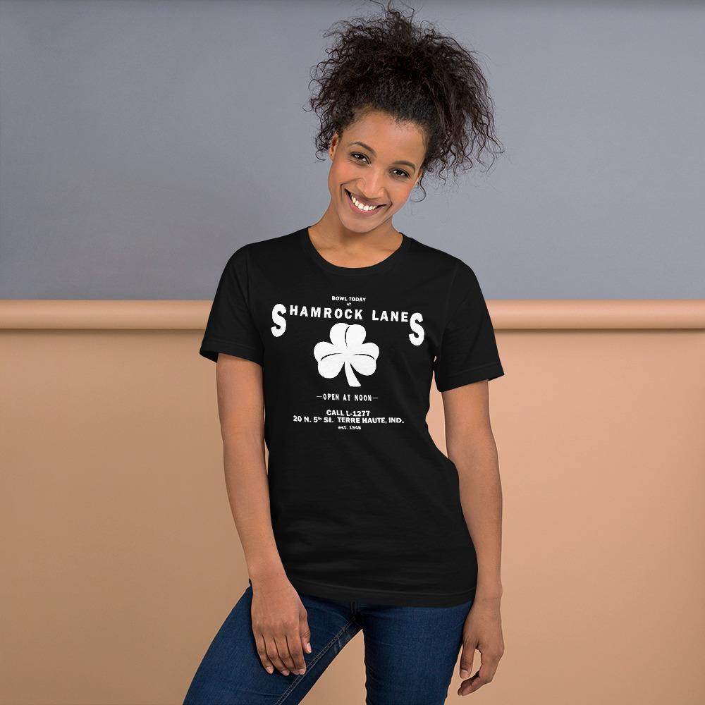 Shamrock Lanes (white) - Terre Haute Indiana  -  Short-Sleeve Unisex T-Shirt - EdgyHaute