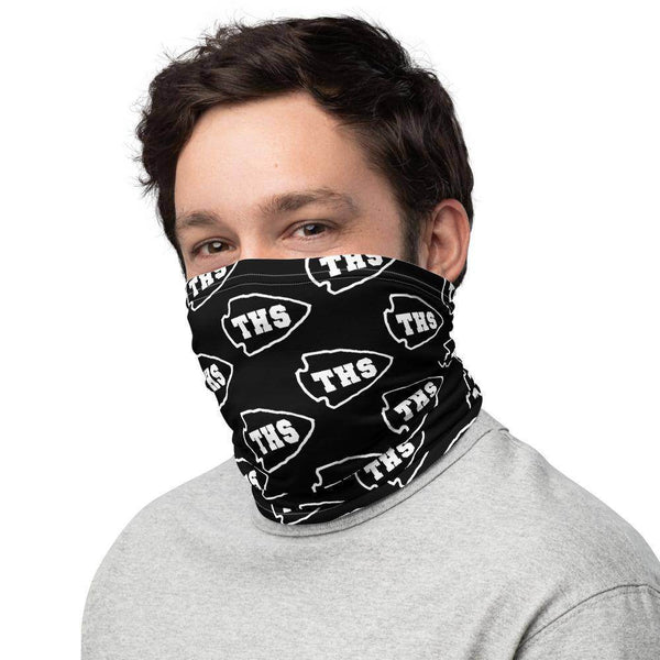 Terre Haute South HS Braves Neck Gaiter - white on black - EdgyHaute