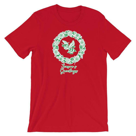 Honey Creek MS Bees - Season's Greetings wreath (green/white)  - Short-Sleeve Unisex T-Shirt - EdgyHaute