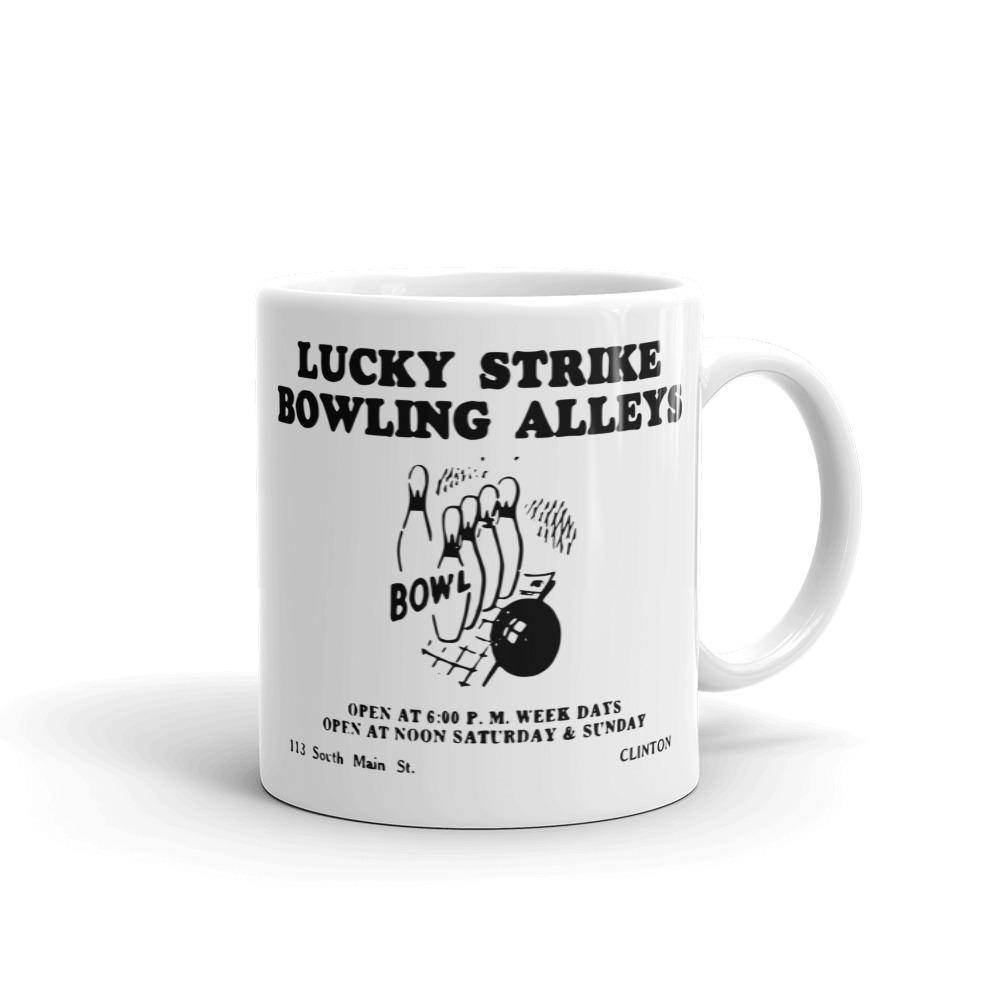 Lucky Strike Bowling - Design 1 (black) - Clinton Indiana  -  Coffee Mug - EdgyHaute