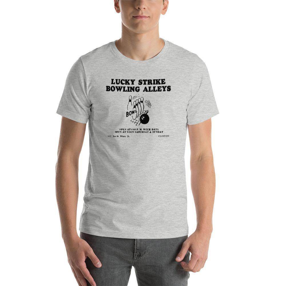 Lucky Strike Bowling Alley - Design 1 (black) - Clinton Indiana   -  Short-Sleeve Unisex T-Shirt - EdgyHaute