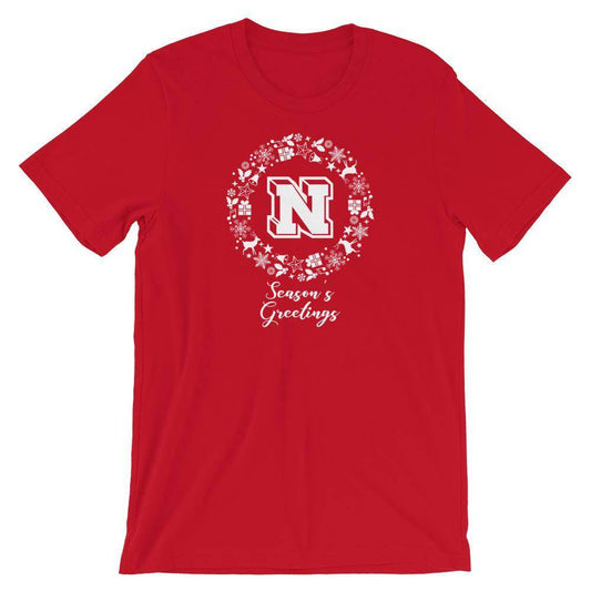 Terre Haute North HS Patriots - Season's Greetings wreath (white)  -  Short-Sleeve Unisex T-Shirt - EdgyHaute