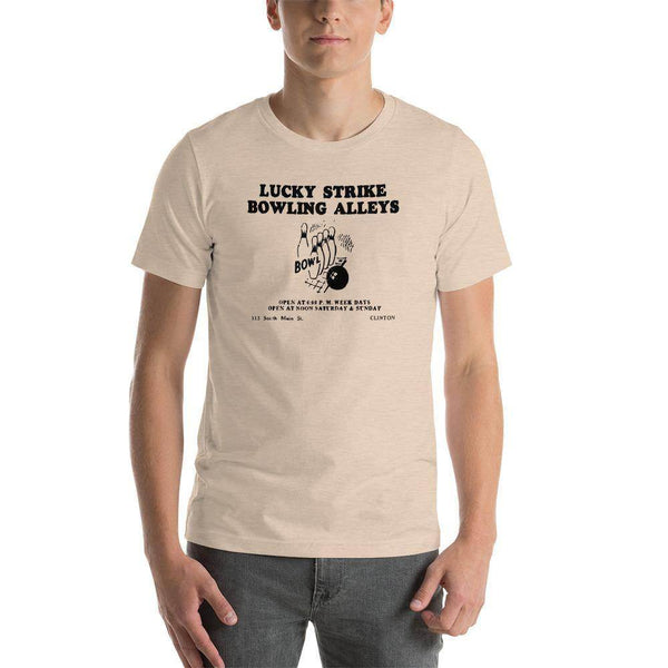 Lucky Strike Bowling Alley - Design 1 (black) - Clinton Indiana   -  Short-Sleeve Unisex T-Shirt - EdgyHaute