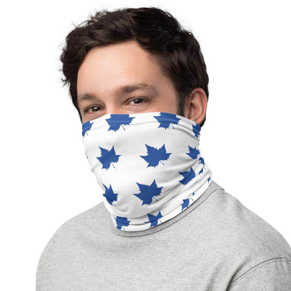 Indiana State University inspired Neck Gaiter - blue sycamore leaves on white - EdgyHaute