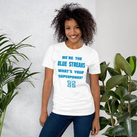 Martinsville Jr.-Sr. HS Blue Streaks - Superpower (blue)  -  Short-Sleeve Unisex T-Shirt - EdgyHaute