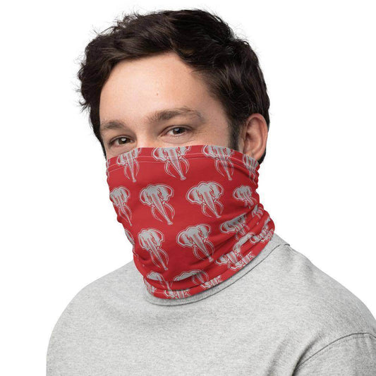 Rose Hulman Institute of Technology inspired Neck Gaiter - gray elephants on red - EdgyHaute