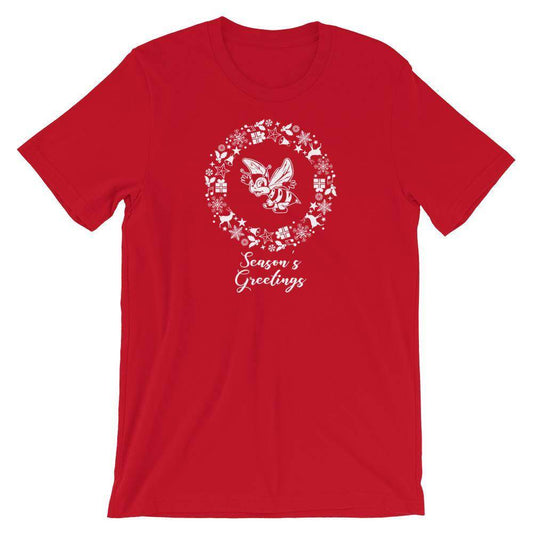 Honey Creek MS Bees - Season's Greetings wreath (white)  -  Short-Sleeve Unisex T-Shirt - EdgyHaute