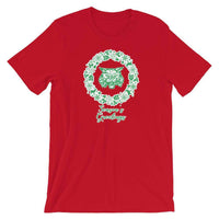 South Vermillion HS Wildcats - Season's Greetings wreath (green/white)  - Short-Sleeve Unisex T-Shirt - EdgyHaute