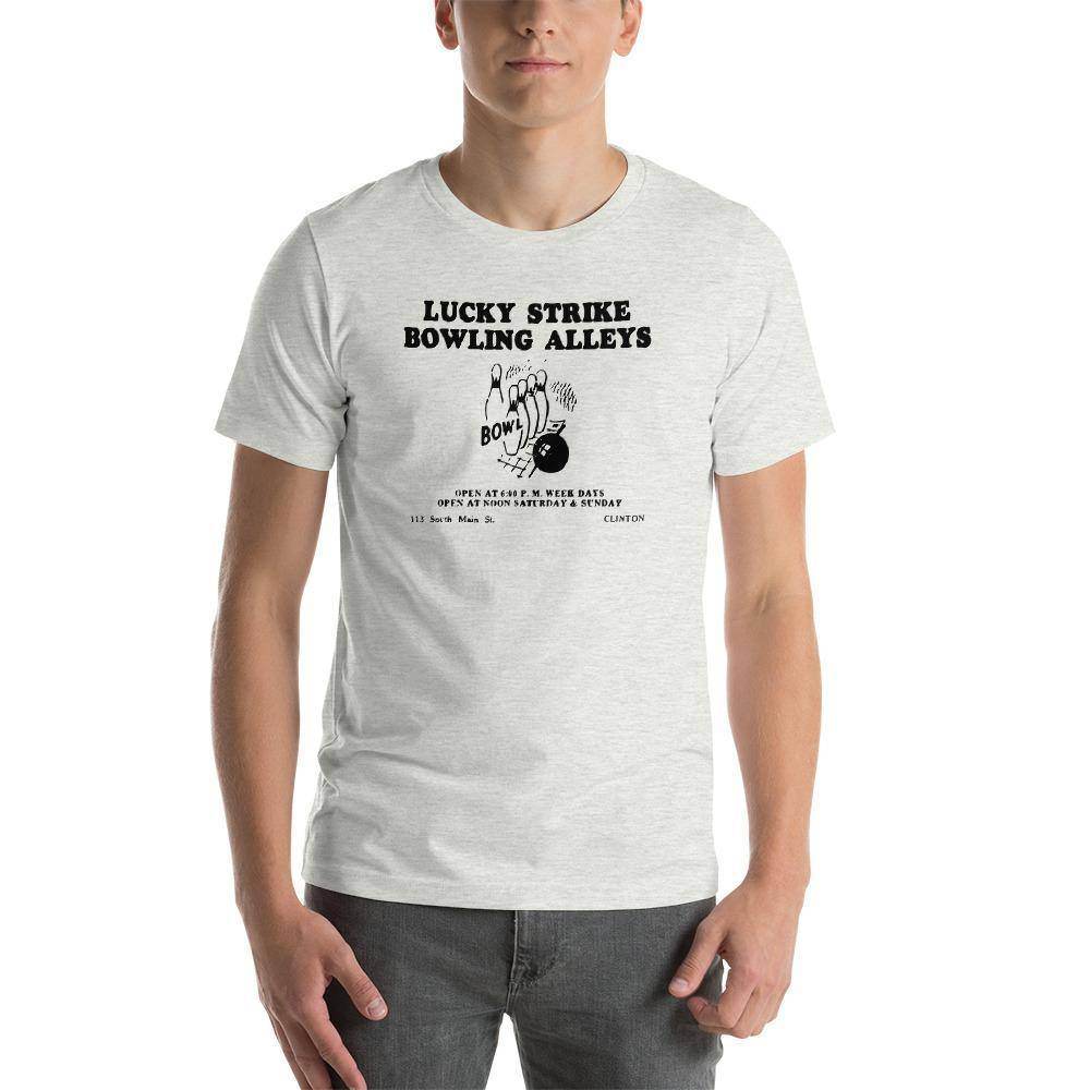 Lucky Strike Bowling Alley - Design 1 (black) - Clinton Indiana   -  Short-Sleeve Unisex T-Shirt - EdgyHaute