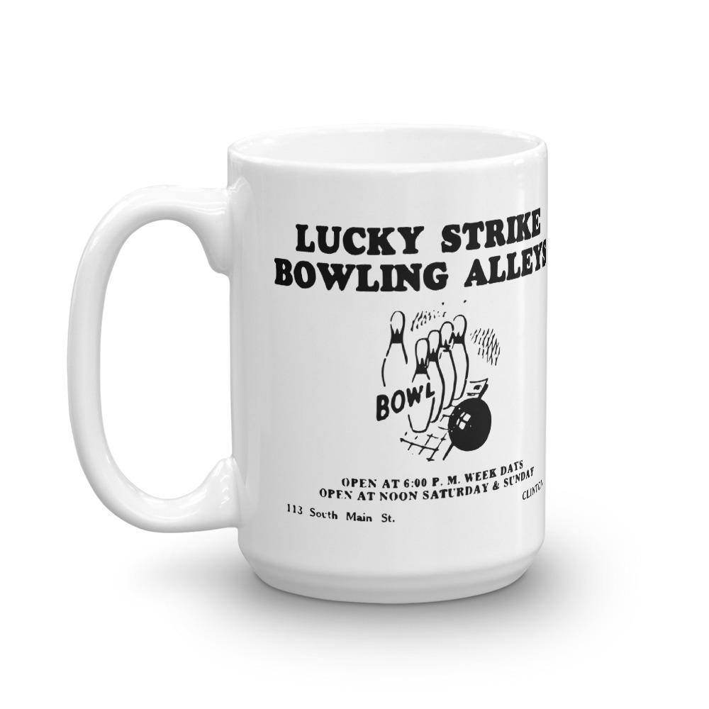 Lucky Strike Bowling - Design 1 (black) - Clinton Indiana  -  Coffee Mug - EdgyHaute