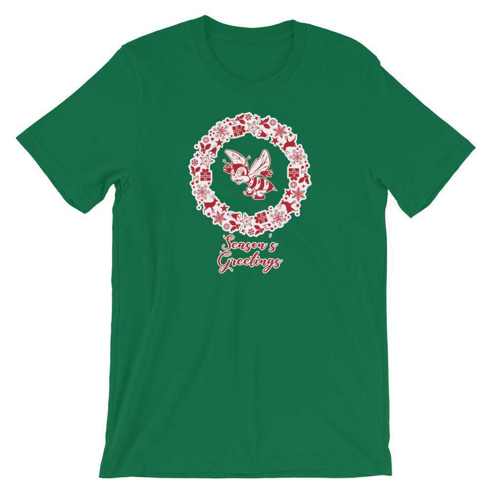 Honey Creek MS Bees - Season's Greetings wreath (red/white)  -  Short-Sleeve Unisex T-Shirt - EdgyHaute