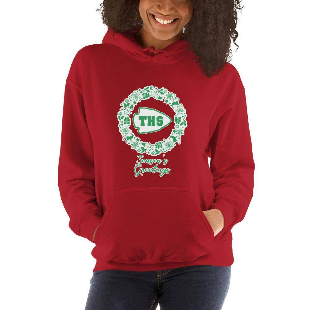 Terre Haute South HS Braves - Season's Greetings wreath (green/white)  -  Unisex Hoodie - EdgyHaute