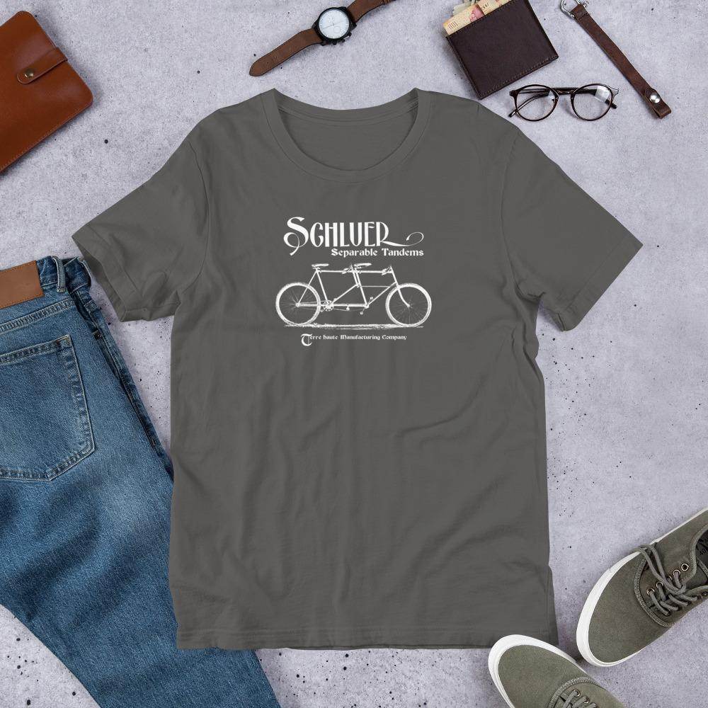 Schluer Tandem Bicycles - Terre Haute Manufacturing - Terre Haute Indiana  -  Short-Sleeve Unisex T-Shirt - EdgyHaute