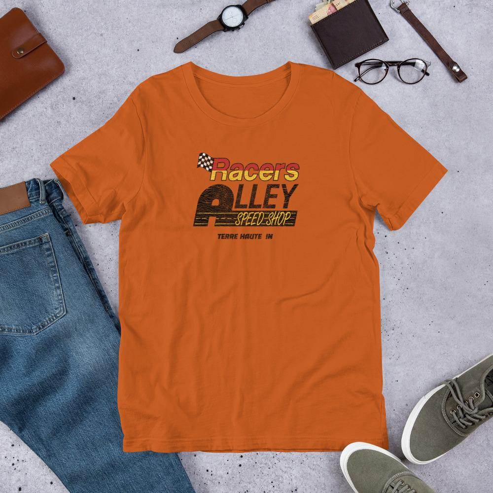 Racers Alley Speed Shop (distressed) - Terre Haute Indiana  -  Short-Sleeve Unisex T-Shirt - EdgyHaute