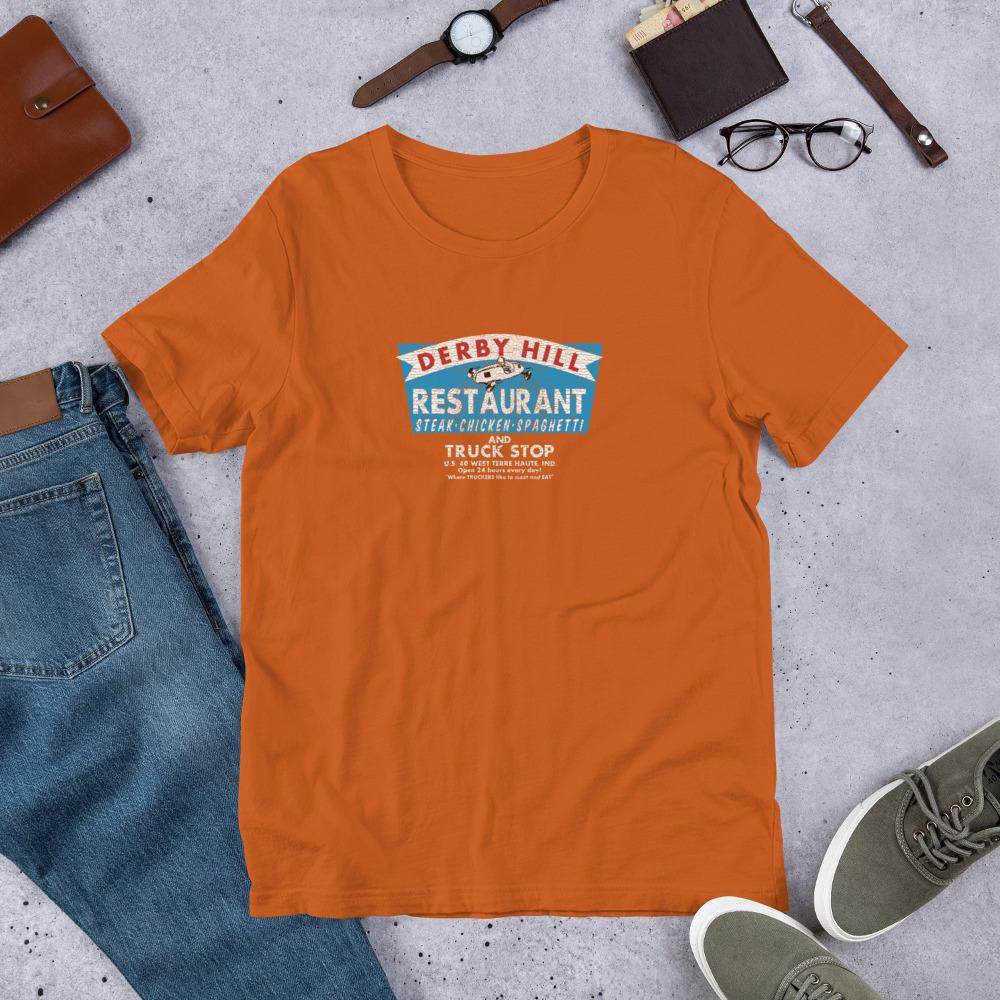 Derby Hill Restaurant and Truck Stop - West Terre Haute Indiana  -  Short-Sleeve Unisex T-Shirt - EdgyHaute