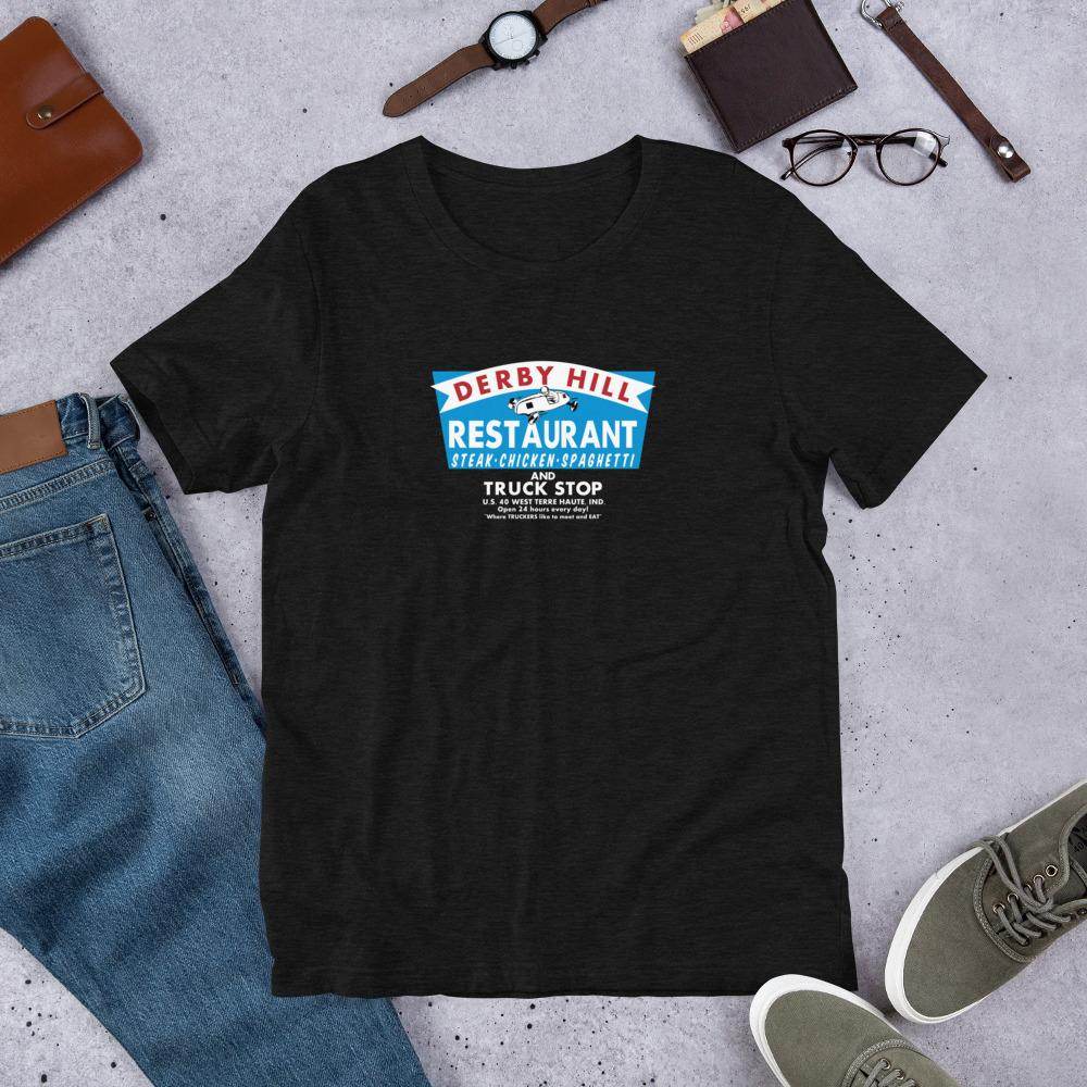 Derby Hill Restaurant and Truck Stop - West Terre Haute Indiana  -  Short-Sleeve Unisex T-Shirt - EdgyHaute