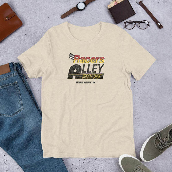 Racers Alley Speed Shop (distressed) - Terre Haute Indiana  -  Short-Sleeve Unisex T-Shirt - EdgyHaute