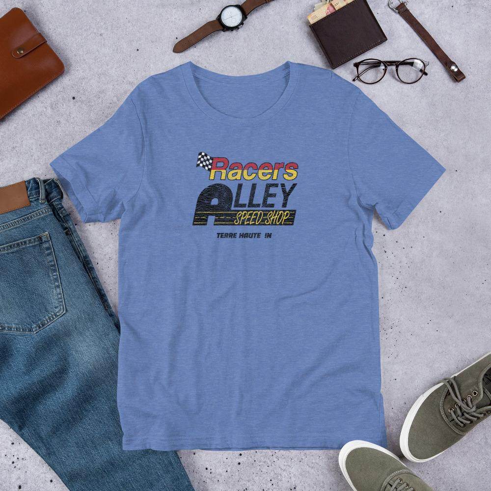 Racers Alley Speed Shop (distressed) - Terre Haute Indiana  -  Short-Sleeve Unisex T-Shirt - EdgyHaute