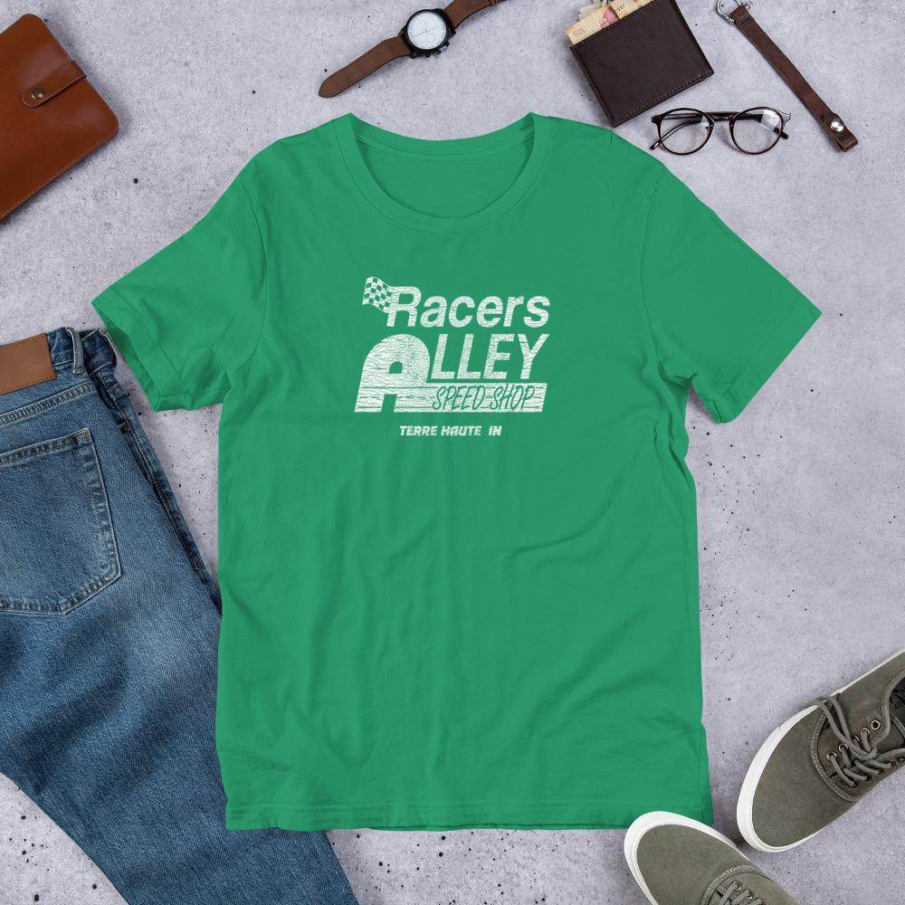 Racers Alley Speed Shop (distressed) - Terre Haute Indiana  -  Short-Sleeve Unisex T-Shirt - EdgyHaute