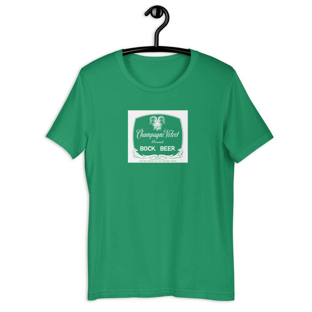 Champagne Velvet Bock Beer (label 1/white) - Terre Haute Indiana  -  Short-Sleeve Unisex T-Shirt - EdgyHaute