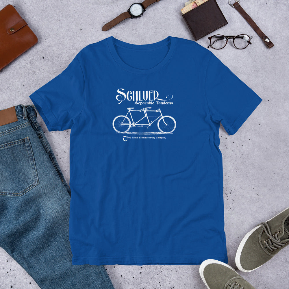 Schluer Tandem Bicycles - Terre Haute Manufacturing - Terre Haute Indiana  -  Short-Sleeve Unisex T-Shirt - EdgyHaute