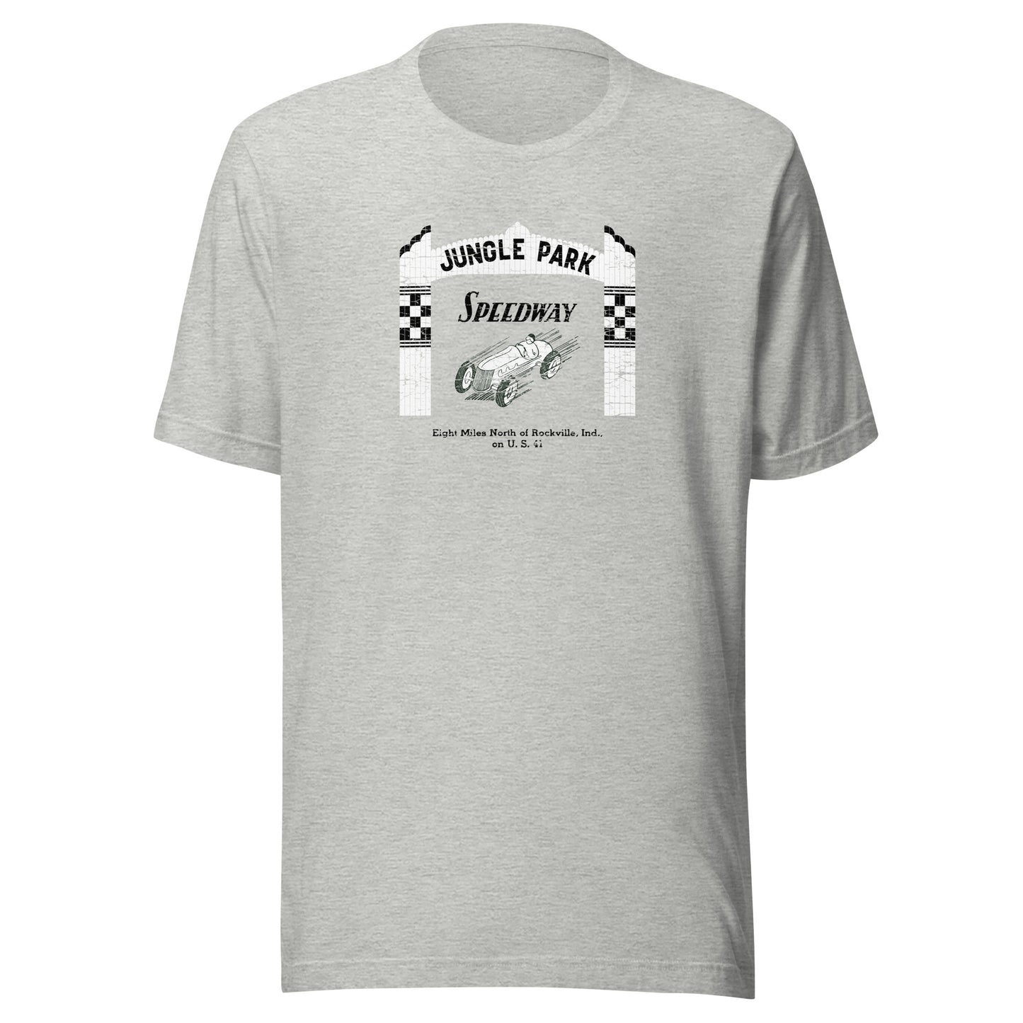 Jungle Park Speedway (white/black) - Parke County Indiana - Short-Sleeve Unisex T-Shirt - EdgyHaute