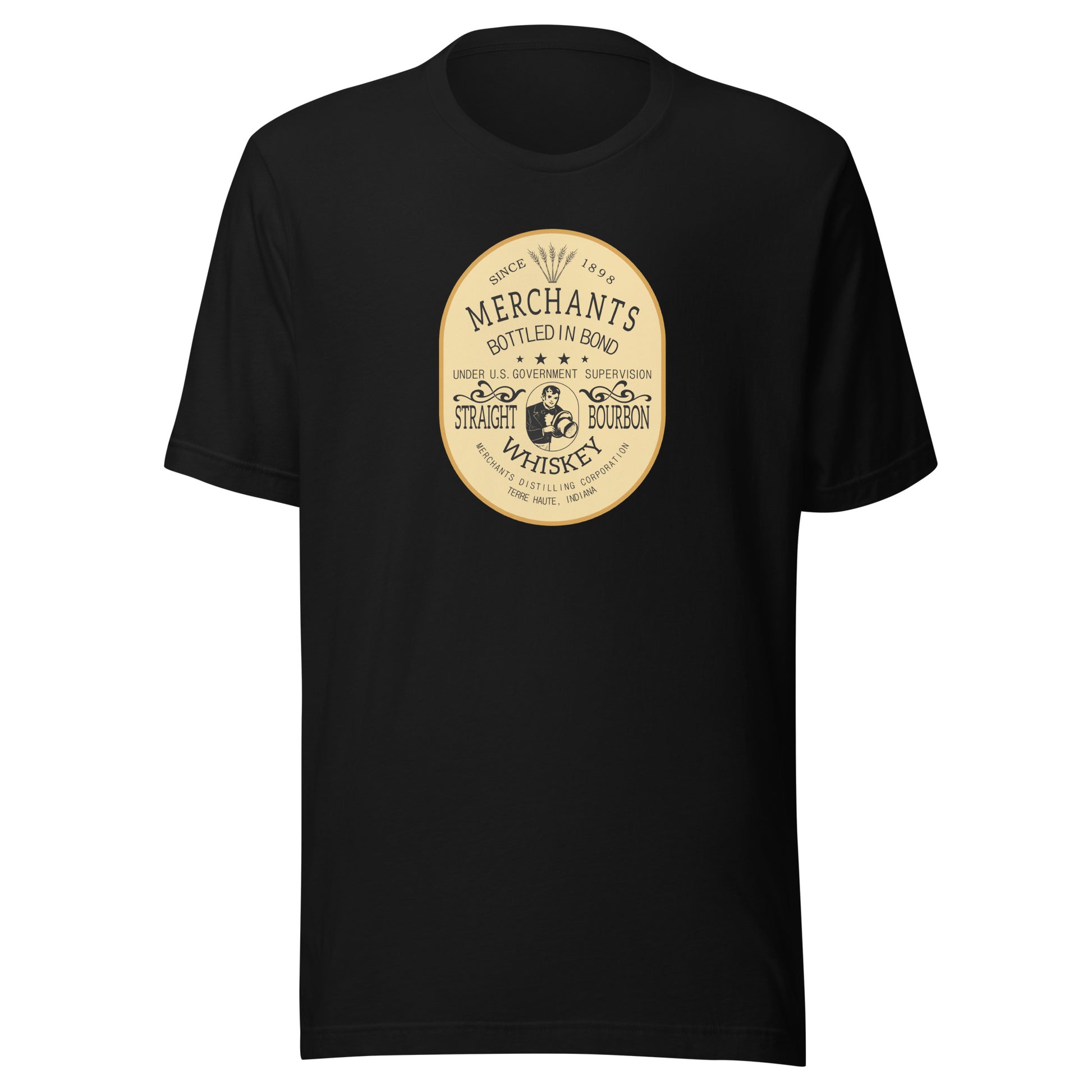 Deluxe Bourbon Whiskey / Merchants Distilling (design 2) - Terre Haute Indiana - Short-Sleeve Unisex T-Shirt - EdgyHaute