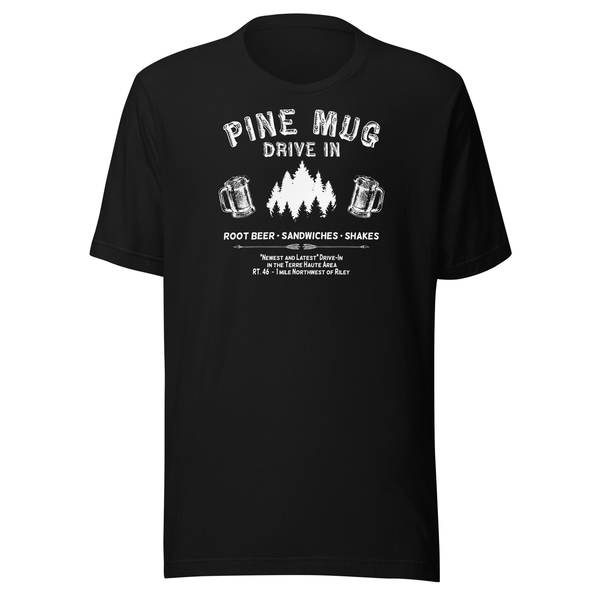 Pine Mug Drive-In (white) - Terre Haute Indiana - Short-Sleeve Unisex T-Shirt - EdgyHaute