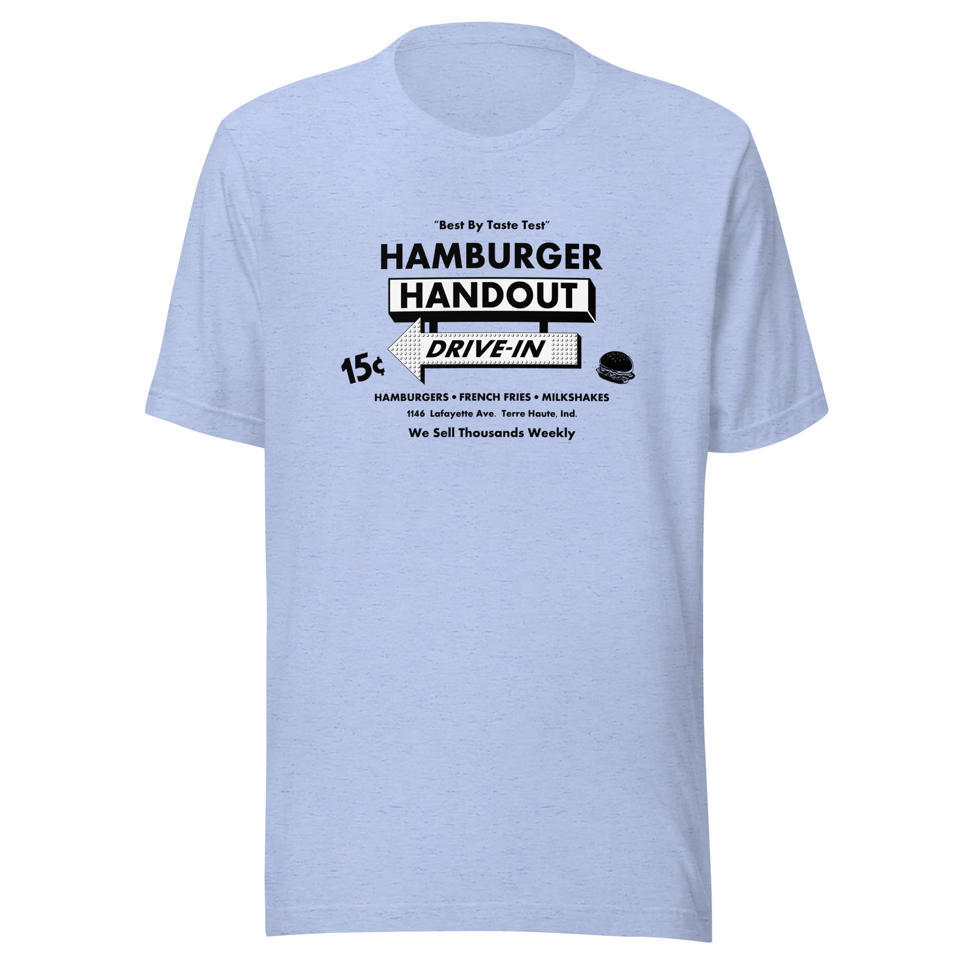 Hamburger Handout Drive-In (black/white) - Terre Haute Indiana - Short-Sleeve Unisex T-Shirt - EdgyHaute