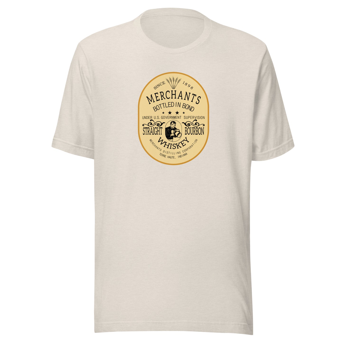 Deluxe Bourbon Whiskey / Merchants Distilling (design 2) - Terre Haute Indiana - Short-Sleeve Unisex T-Shirt - EdgyHaute