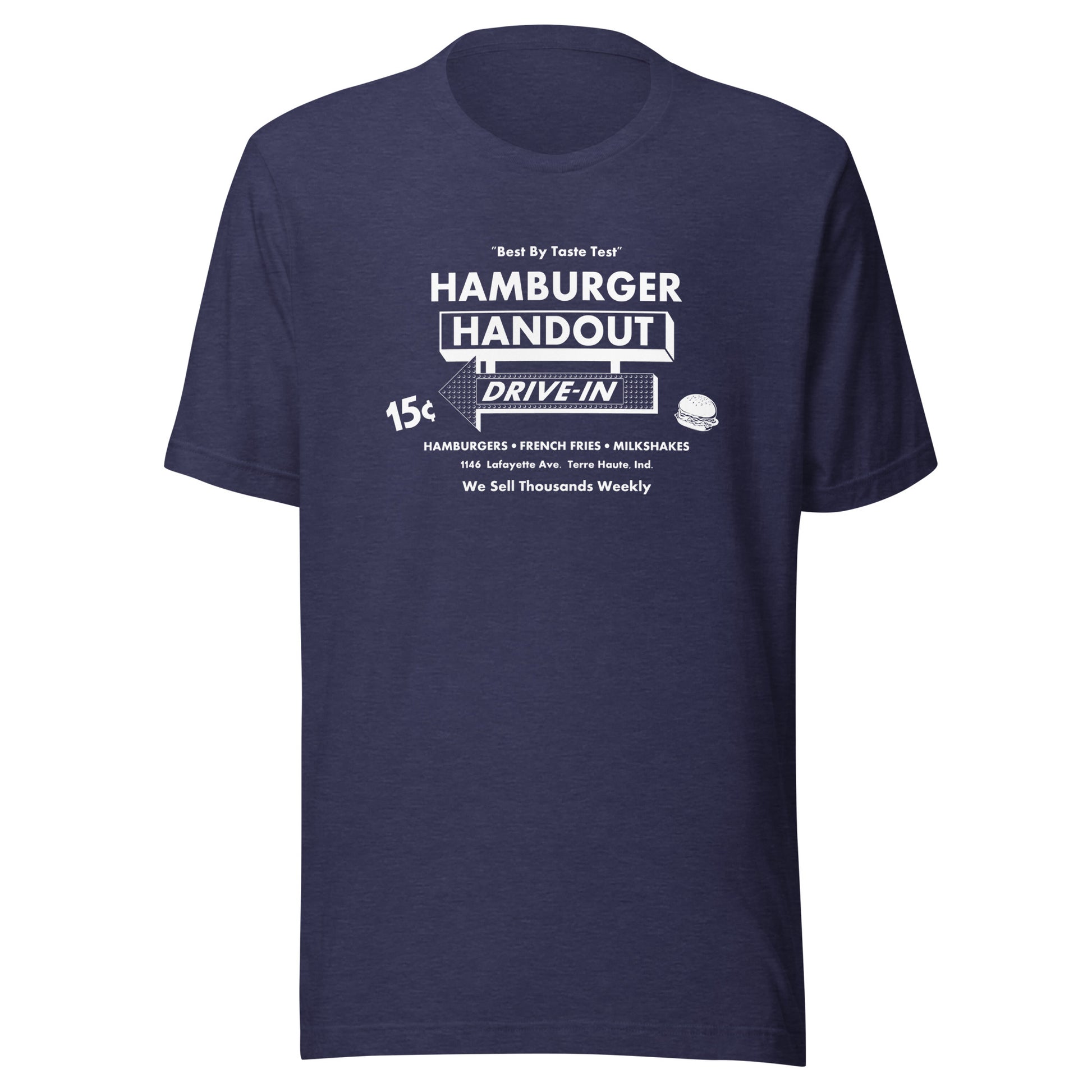 Hamburger Handout Drive-In (white) - Terre Haute Indiana - Short-Sleeve Unisex T-Shirt - EdgyHaute