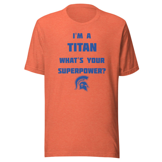 Kansas/Shiloh/Oakland HS Tri-County Titans - Superpower (blue) - Short-Sleeve Unisex T-Shirt - EdgyHaute