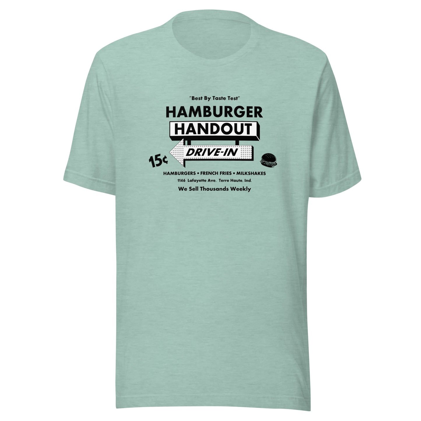 Hamburger Handout Drive-In (black/white) - Terre Haute Indiana - Short-Sleeve Unisex T-Shirt - EdgyHaute