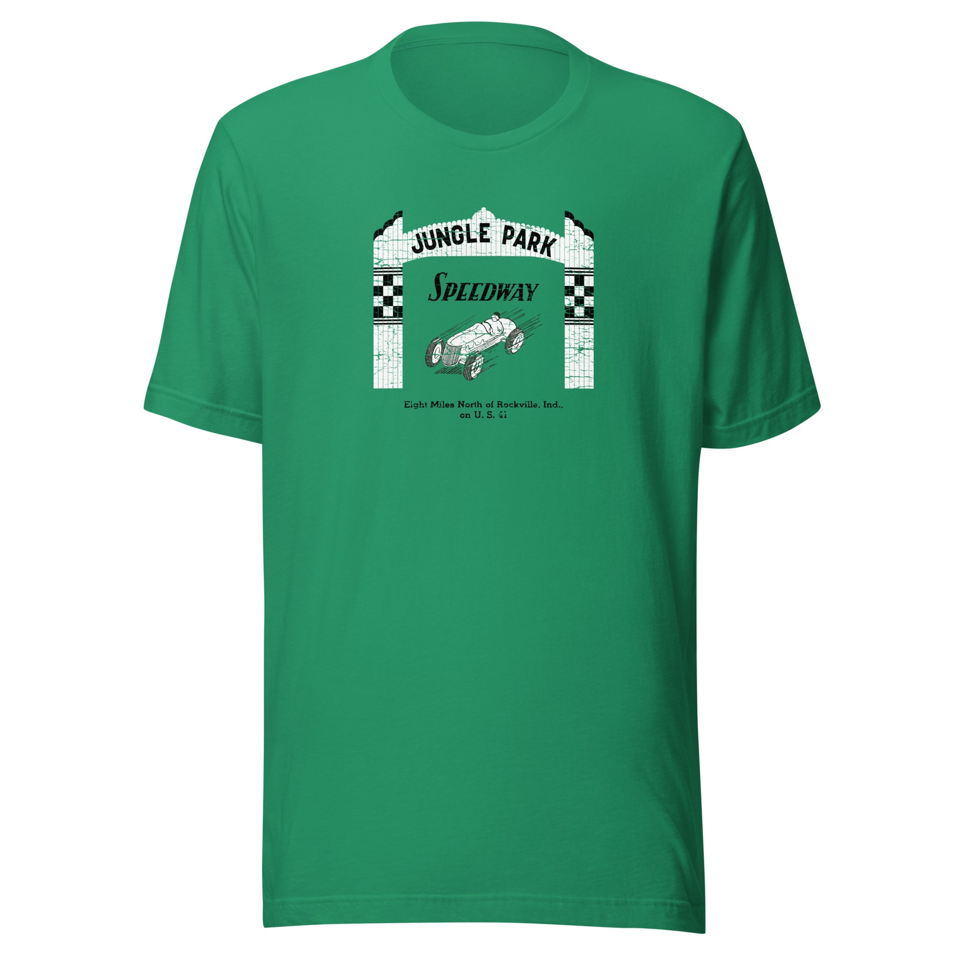 Jungle Park Speedway (white/black) - Parke County Indiana - Short-Sleeve Unisex T-Shirt - EdgyHaute