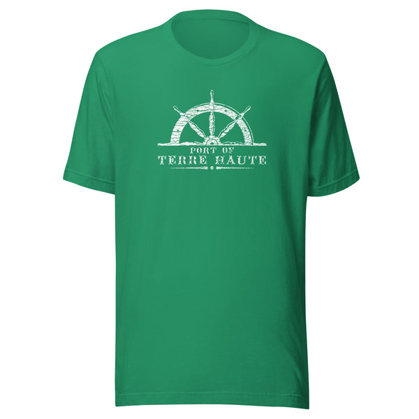 Port of Terre Haute - wheel (white) - Terre Haute Indiana - Short-Sleeve Unisex T-Shirt - EdgyHaute