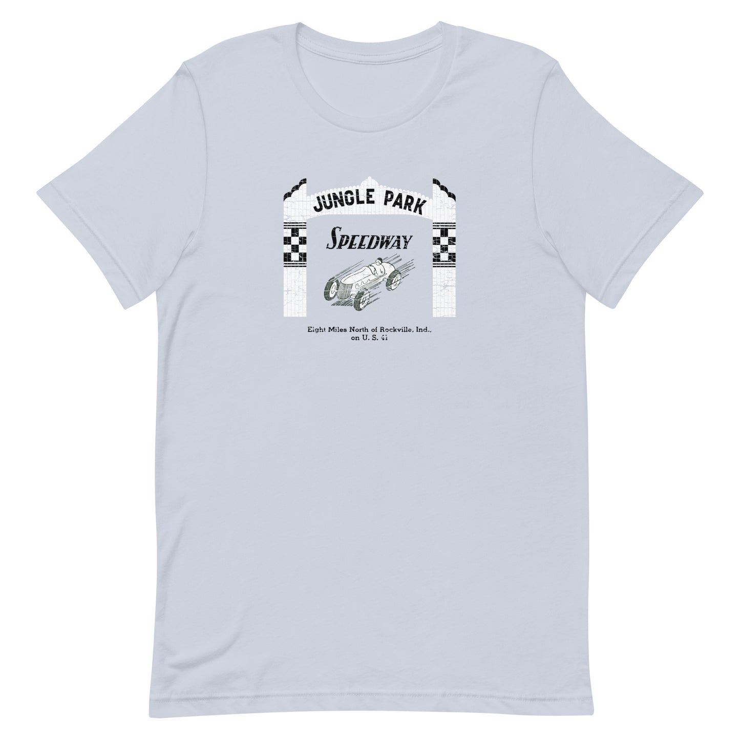 Jungle Park Speedway (white/black) - Parke County Indiana - Short-Sleeve Unisex T-Shirt - EdgyHaute