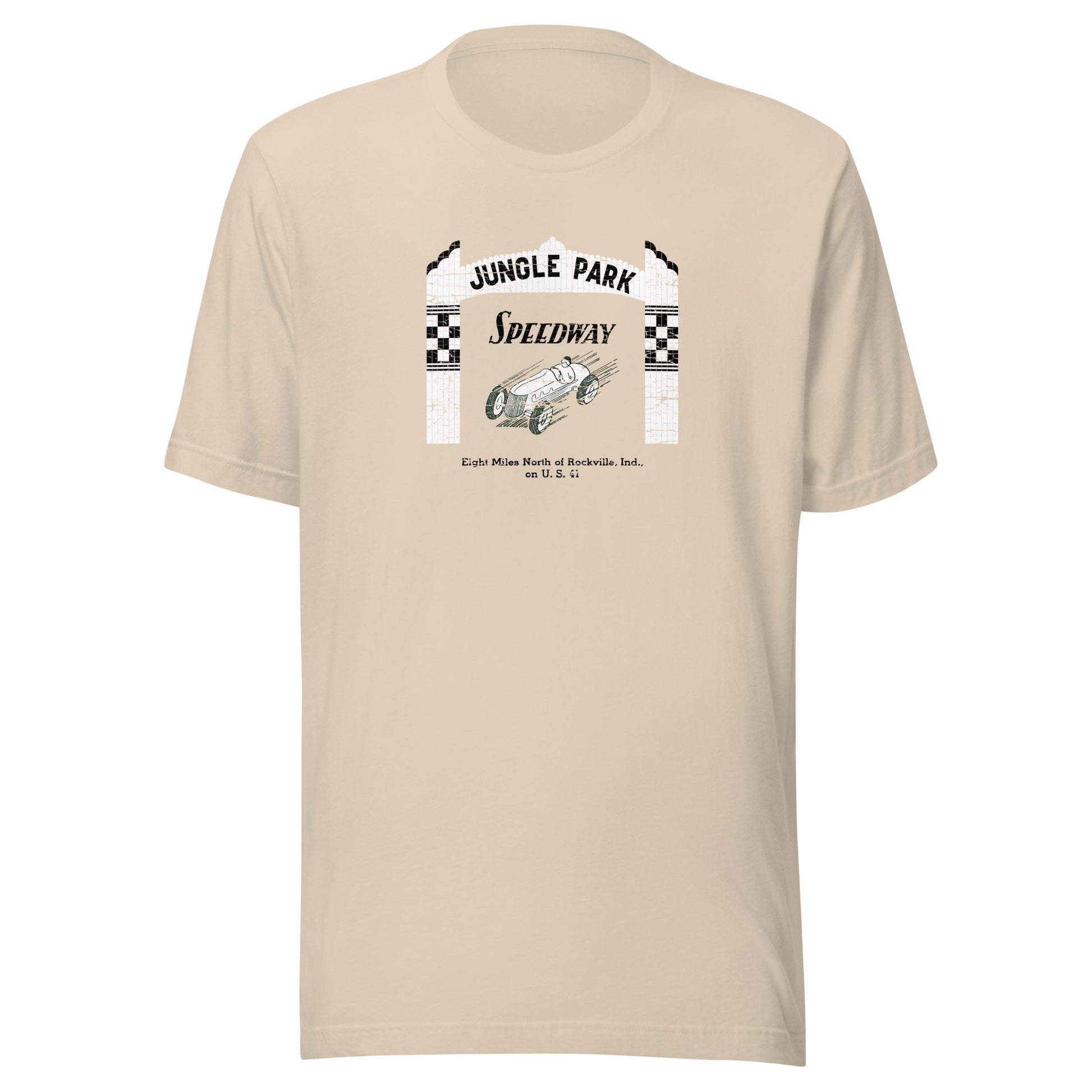 Jungle Park Speedway (white/black) - Parke County Indiana - Short-Sleeve Unisex T-Shirt - EdgyHaute