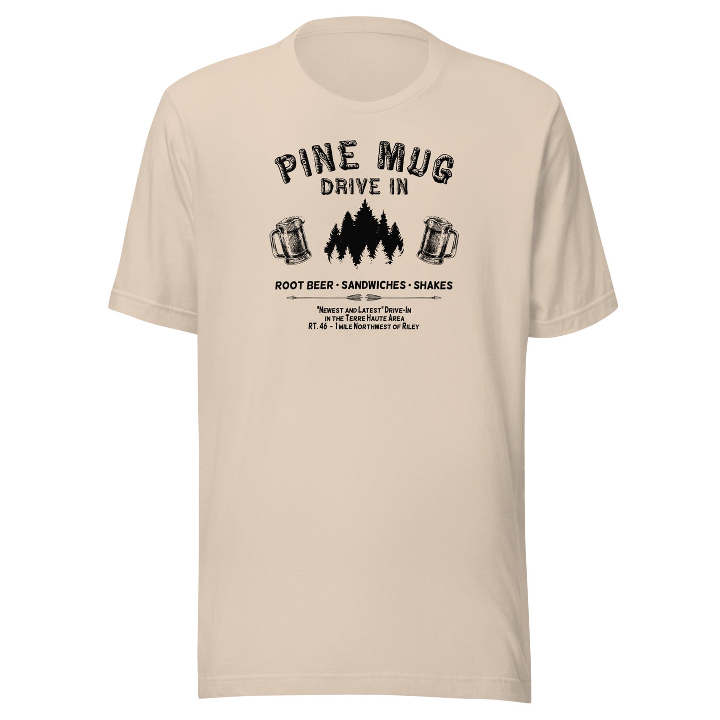 Pine Mug Drive-In (black) - Terre Haute Indiana - Short-Sleeve Unisex T-Shirt - EdgyHaute