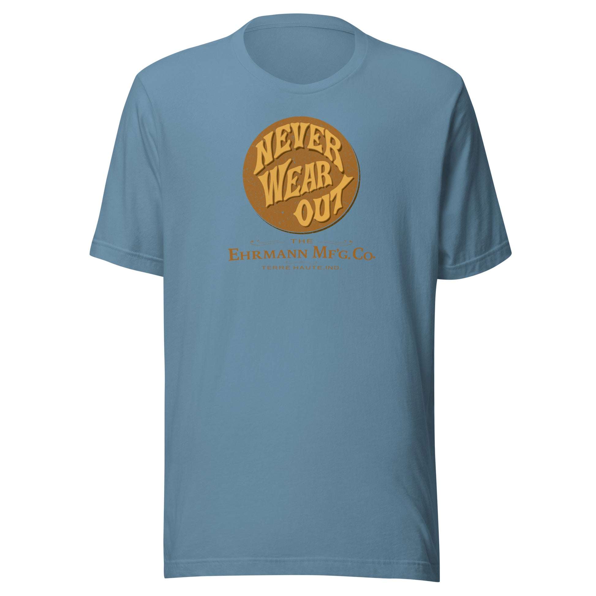 Never Wear Out / Ehrmann Manufacturing - button (color) - Terre Haute Indiana - Short-Sleeve Unisex T-Shirt - EdgyHaute